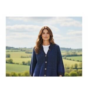 Peruvian Connection Cardigan Sweater Women XL Blue 100% Pima Cotton Kimono Sleev